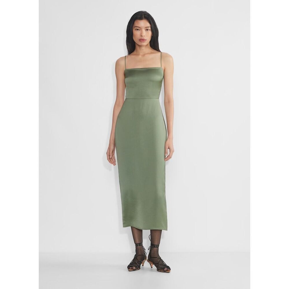 505. Wilfred aritzia Madelyn square neck Smokey sage green dress Sz 10 #120025 - Picture 1 of 16